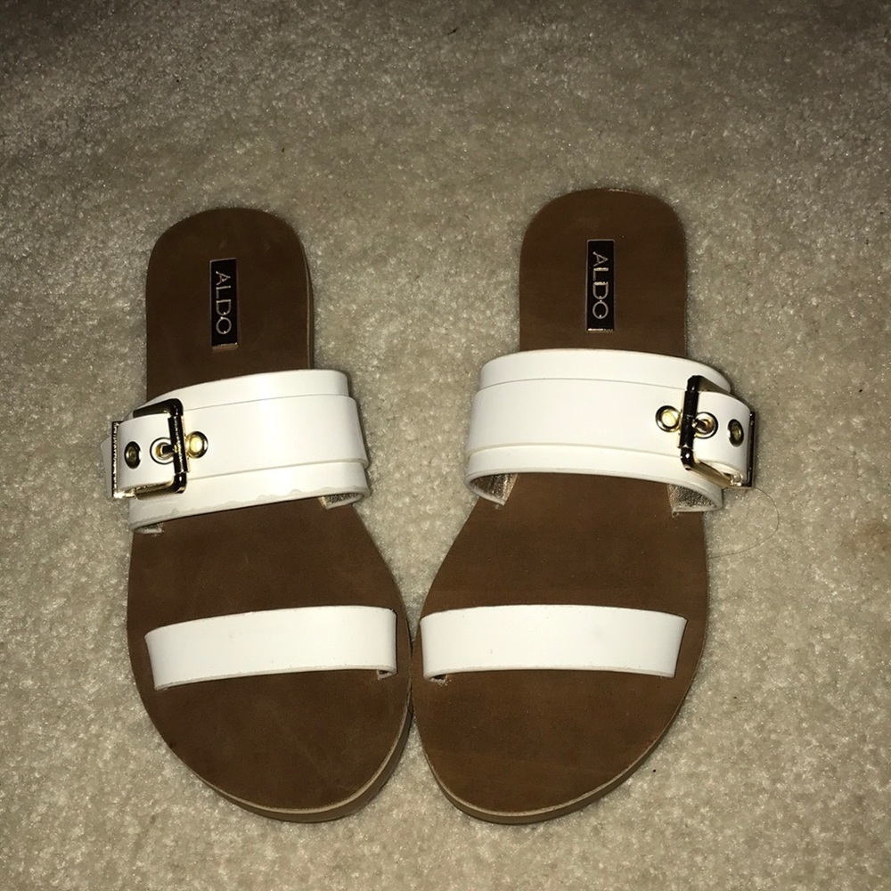 White gold slip on flat sandals